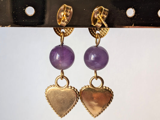 Boucles d'oreilles "cœur-œil" améthyste