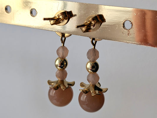 Boucles d'oreilles "fleur" pierre de lune orange