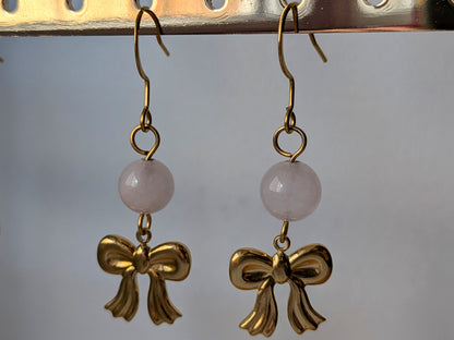 Boucles d'oreilles "nœud" quartz rose