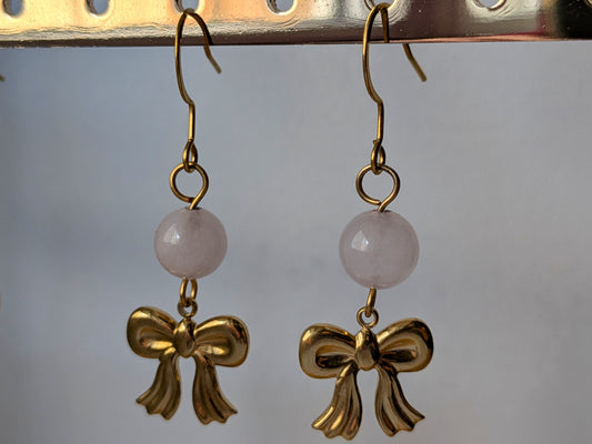 Boucles d'oreilles "nœud" quartz rose