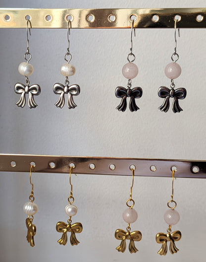 Boucles d'oreilles "nœud" quartz rose
