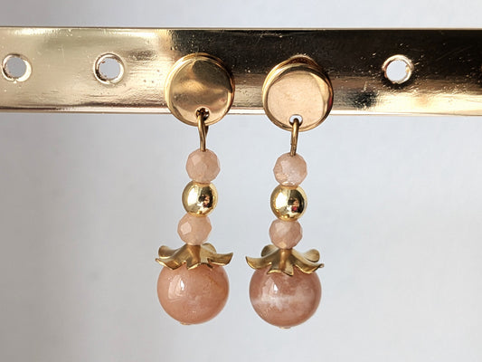 Boucles d'oreilles "fleur" pierre de lune orange