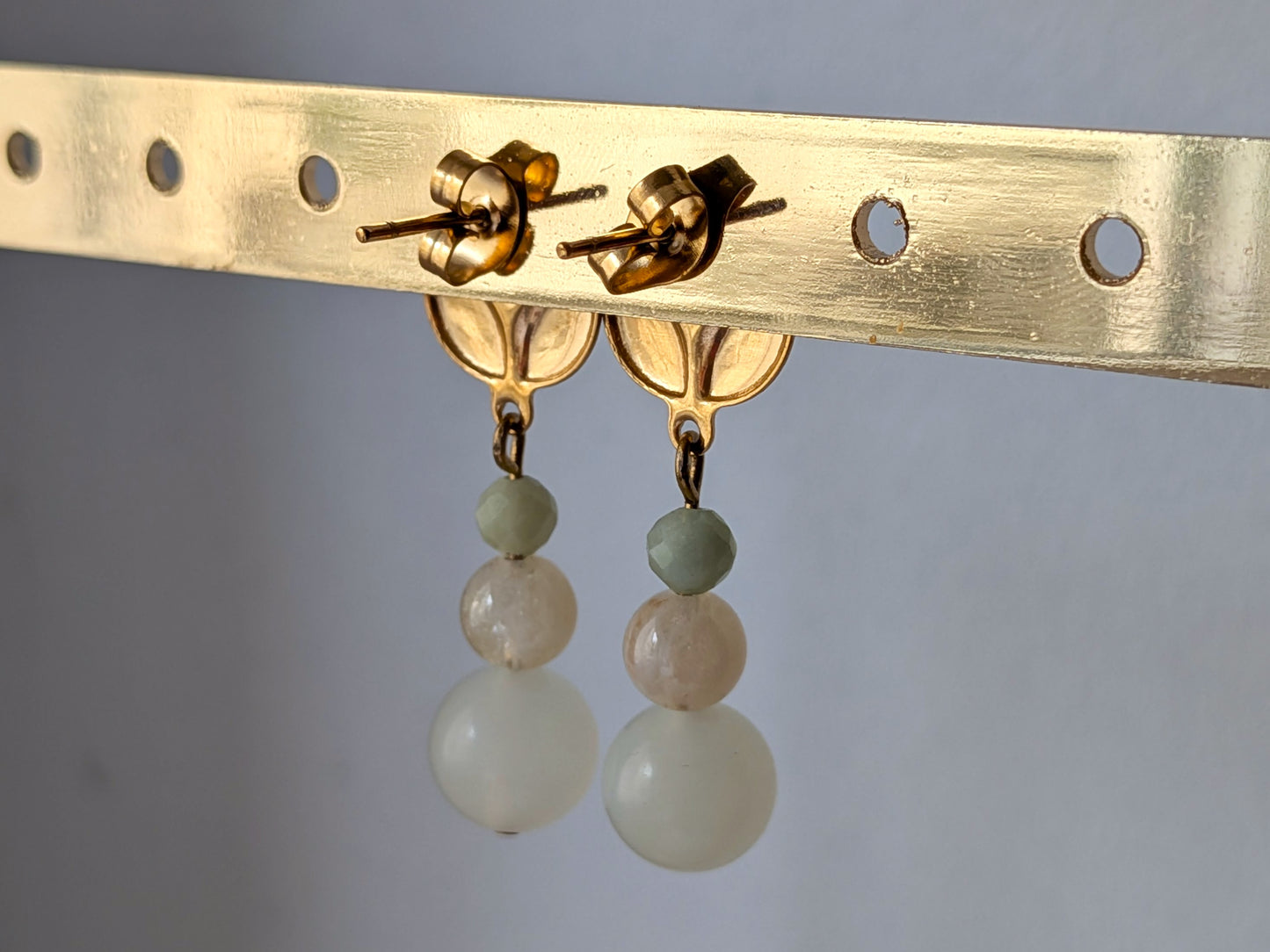 Boucles d'oreilles "feuille" jade de Chine et citrine